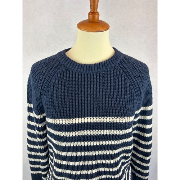 J. Crew Knit Sweater Womens M Crew Neck Cotton Navy White Striped - Picture 5 of 12